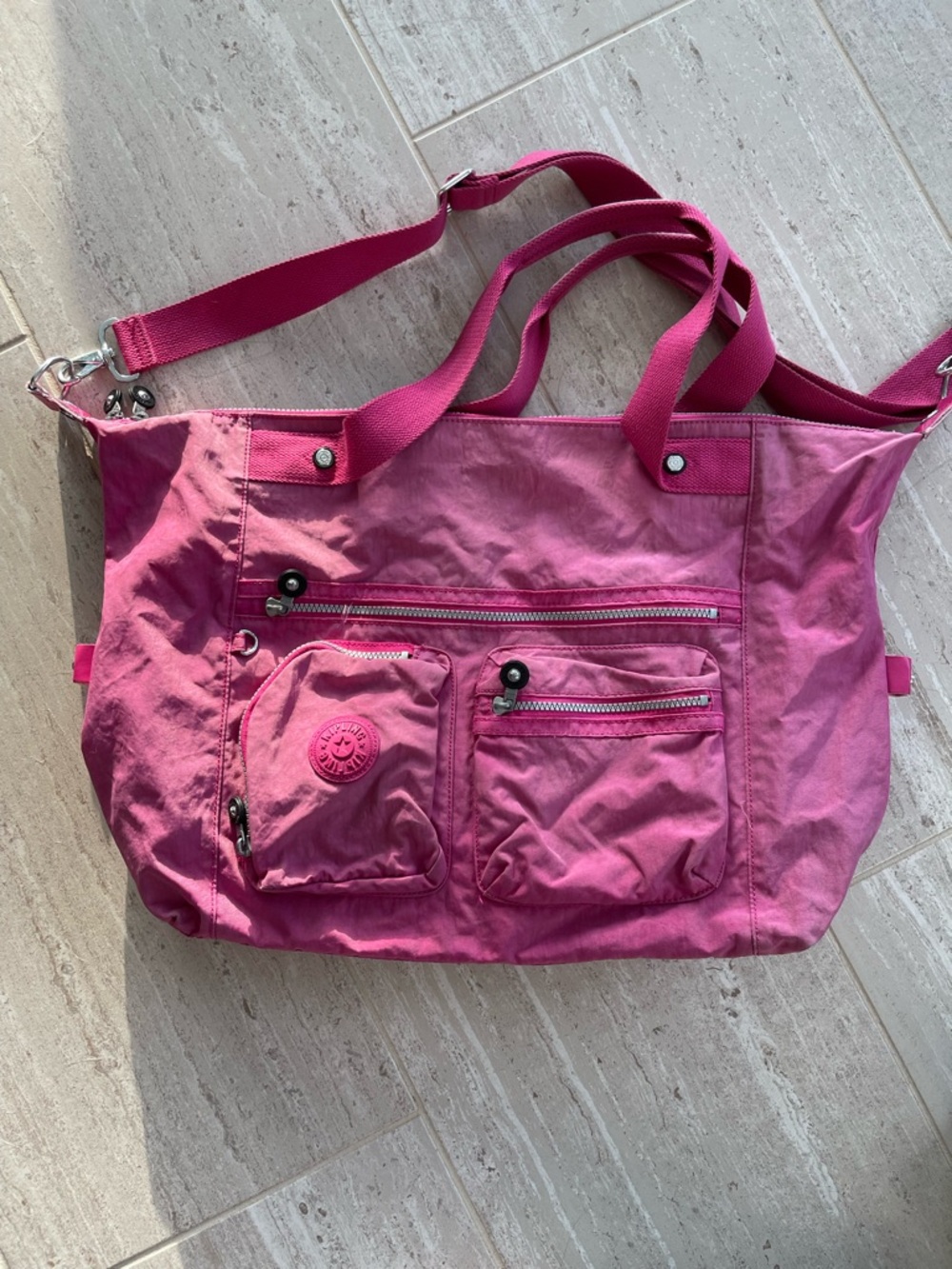 Kipling Gabbie Large Nylon Crossbody Bag Tote Pink Checkered Lining